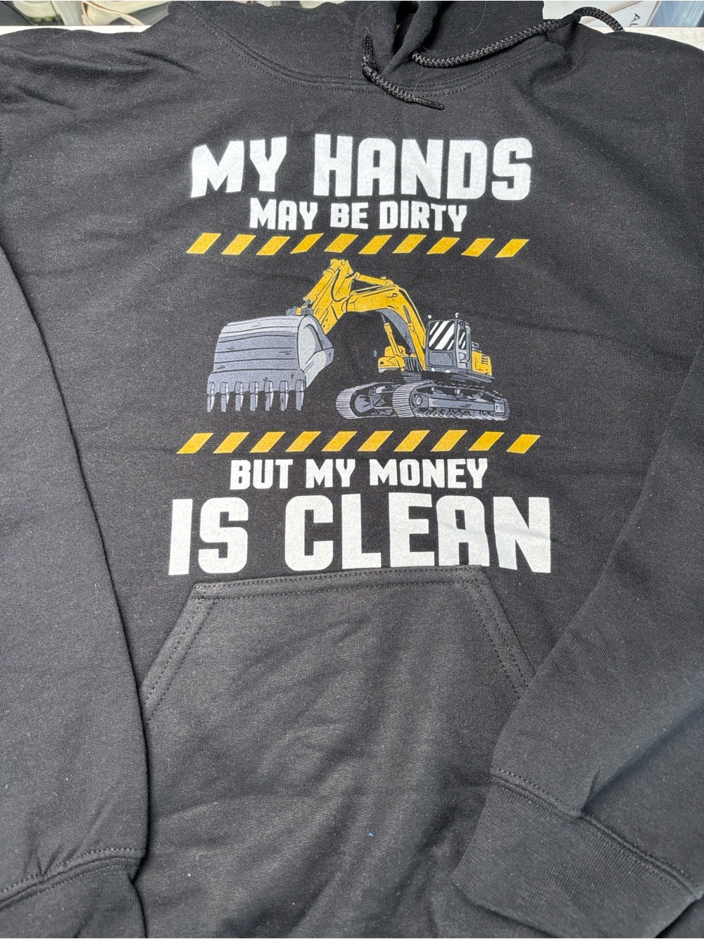 Gildan Black Crewneck Sweatshirt with Yellow and White Excavator Graphic